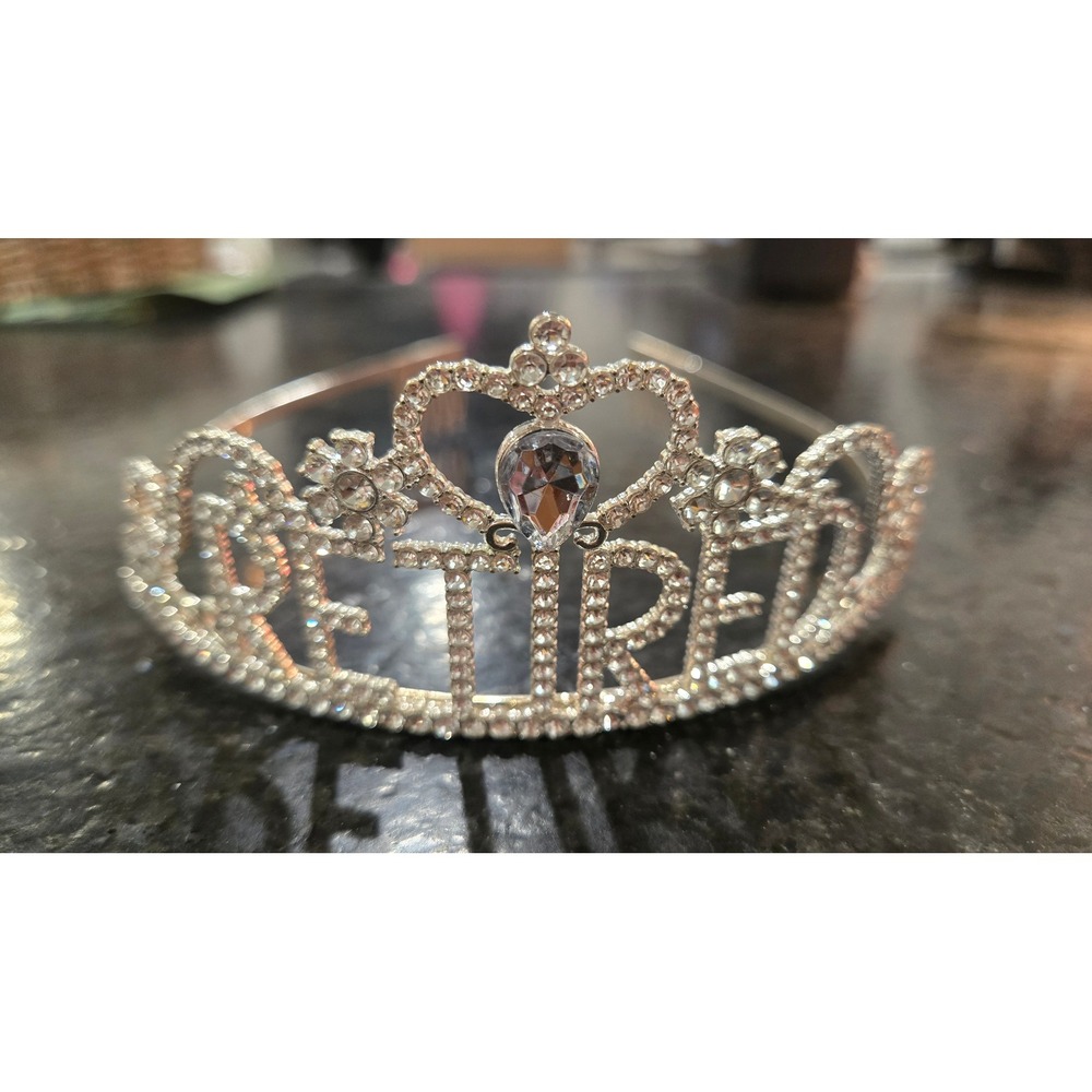 Silver Rhinestone Retired Tiara Retirement Party Crown Headband Accessory